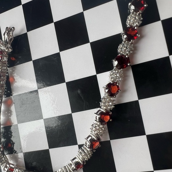 Red Garnet ♥️ Rhodium over Sterling Silver 🩶 Bracelet - Picture 4 of 15